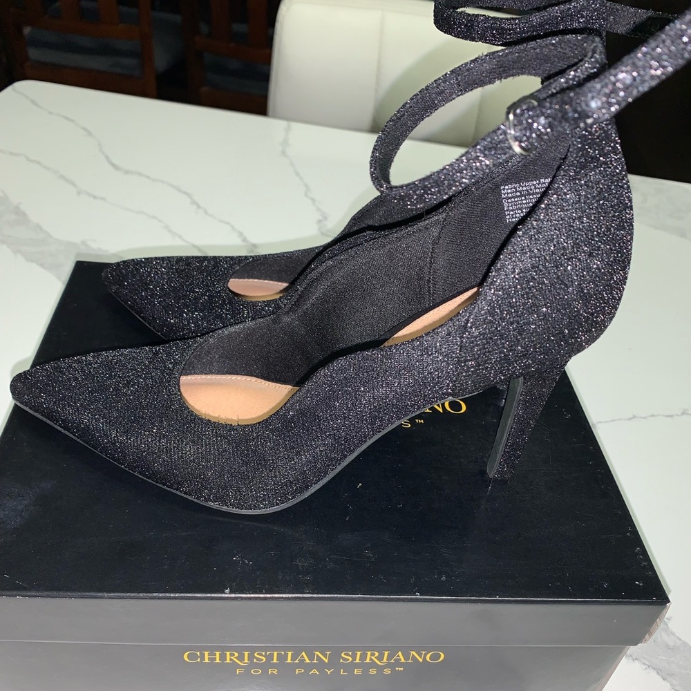Black sparkly Christian Siriano heels